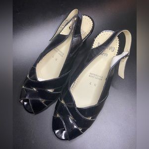 Jenny By Ara Genuine Leather Black Sandal Heels Made in Germany Size 4